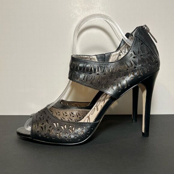 Womens SAM EDELMAN Alva Black Leather Heels / Size 9 Medium - Picture 3 of 8